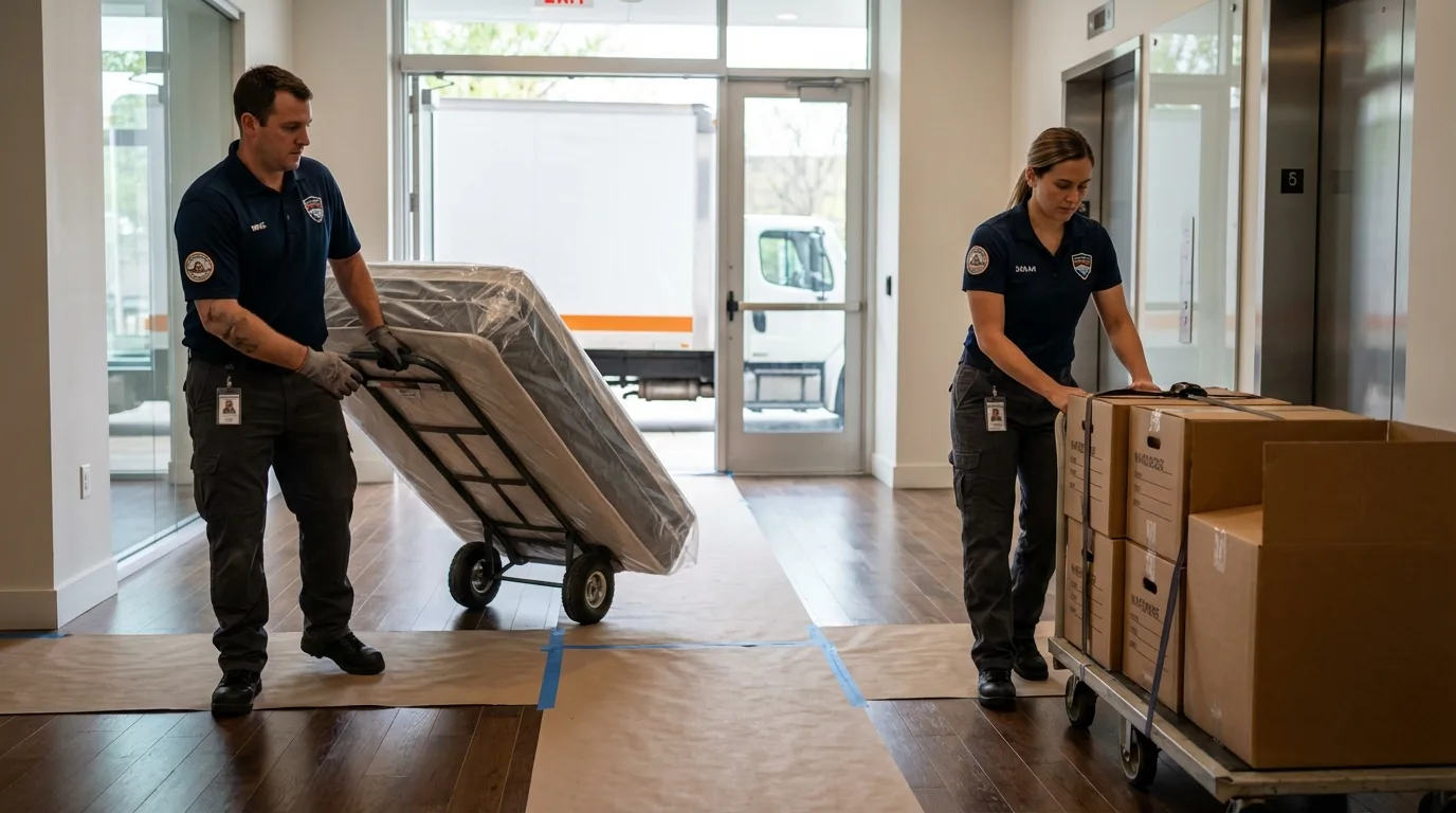 Professional apartment movers loading elevator in Thonotosassa, FL