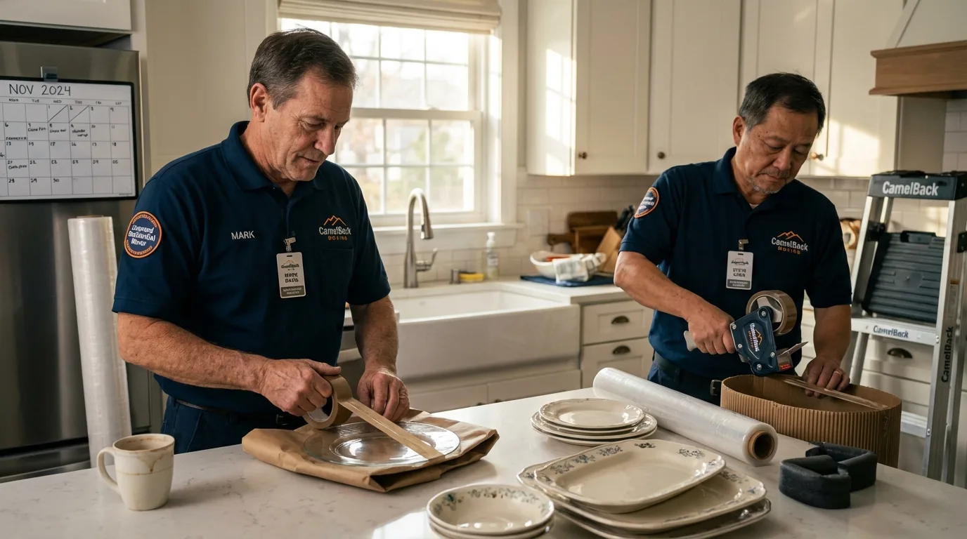 Professional crew packing kitchen dishware in Thonotosassa, FL